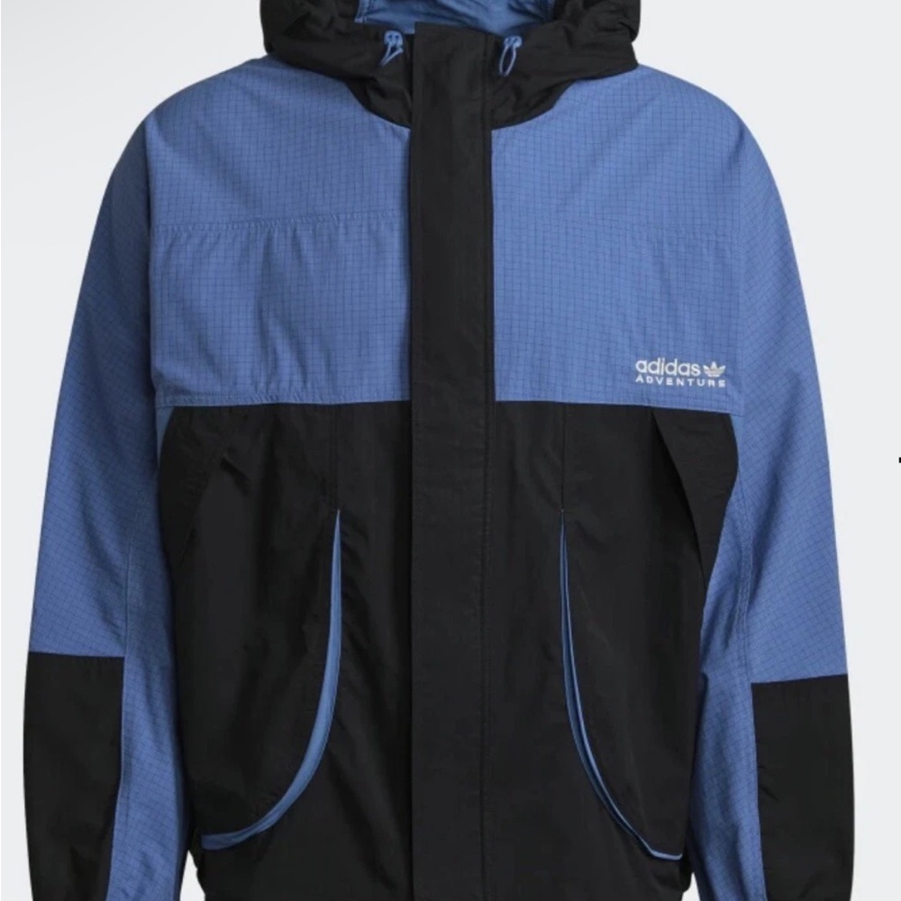 Men’s Adidas Woven Adventure Full Zip Blue and Black Windbreaker Jacket Sz Large - Picture 5 of 8